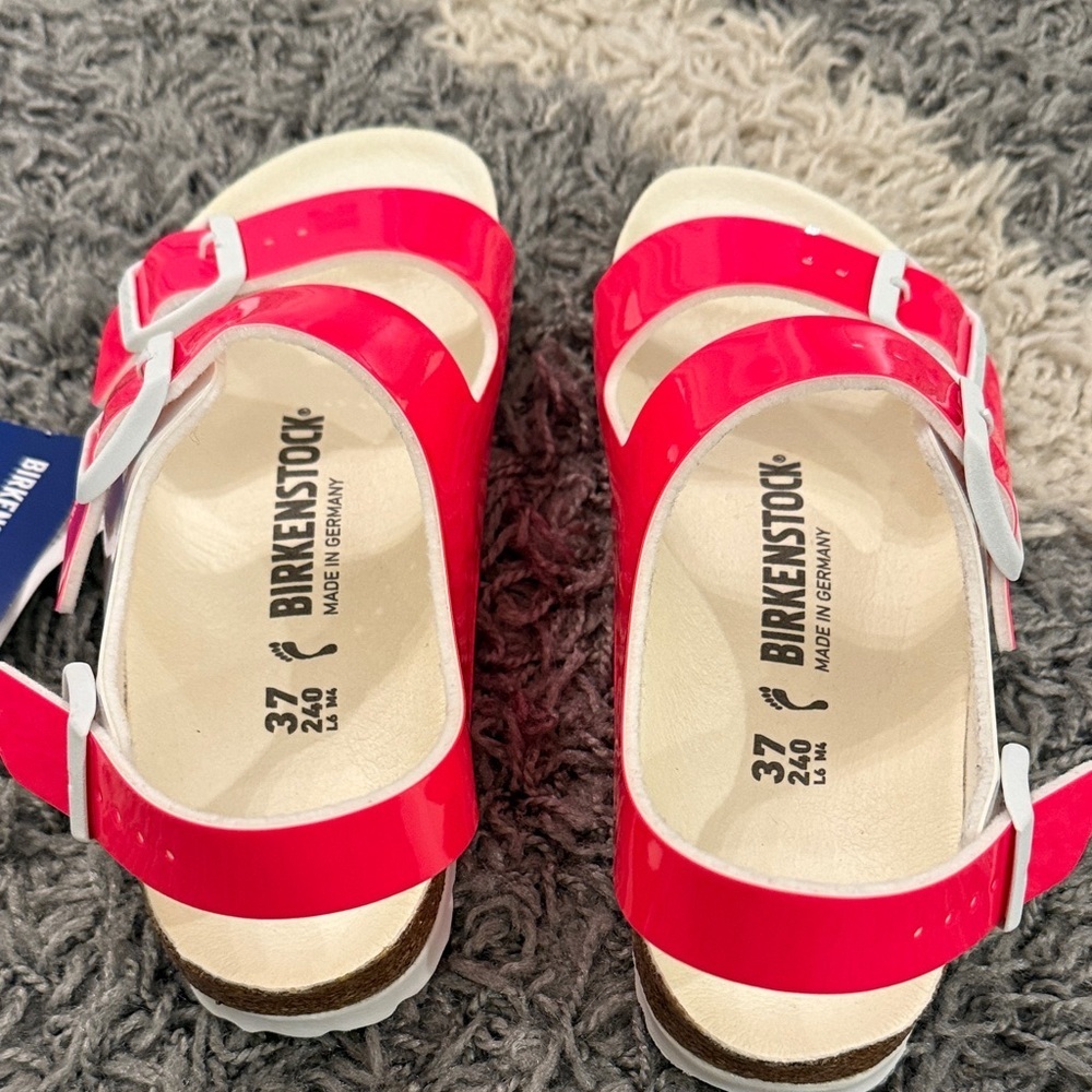 Birkenstock Milano Neon Pink Sandals Shoes Vegan Patent - Picture 9 of 16